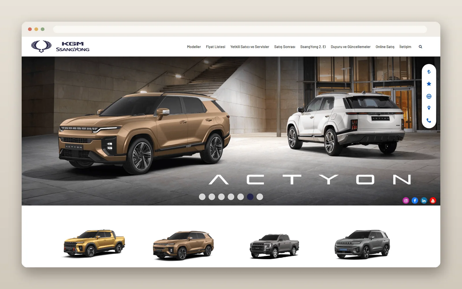 SsangYong Türkiye dijital platformu: model sayfası.