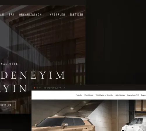 WDT Ajans işlerinden bir kesit: Questahotel, SsangYong Türkiye ve Golden Tulip Gebze web siteleri.