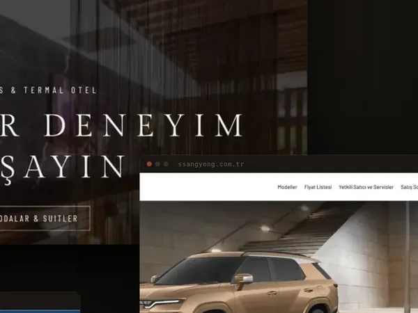 WDT Ajans işlerinden bir kesit: Questahotel, SsangYong Türkiye ve Golden Tulip Gebze web siteleri.